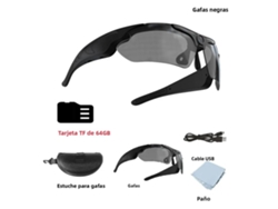 (negro + 64 Gb) Gafas Deportivas Inteligentes, Cámara Dv Full Hd 1080p, Lente Gran Angular De 120°