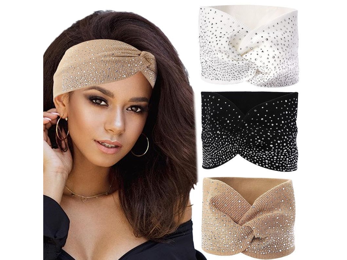 Diadema Elástica Con Purpurina Y Cristales, 3 Piezas, Accesorio Ancho Para La Cabeza De Mujeres Negras.