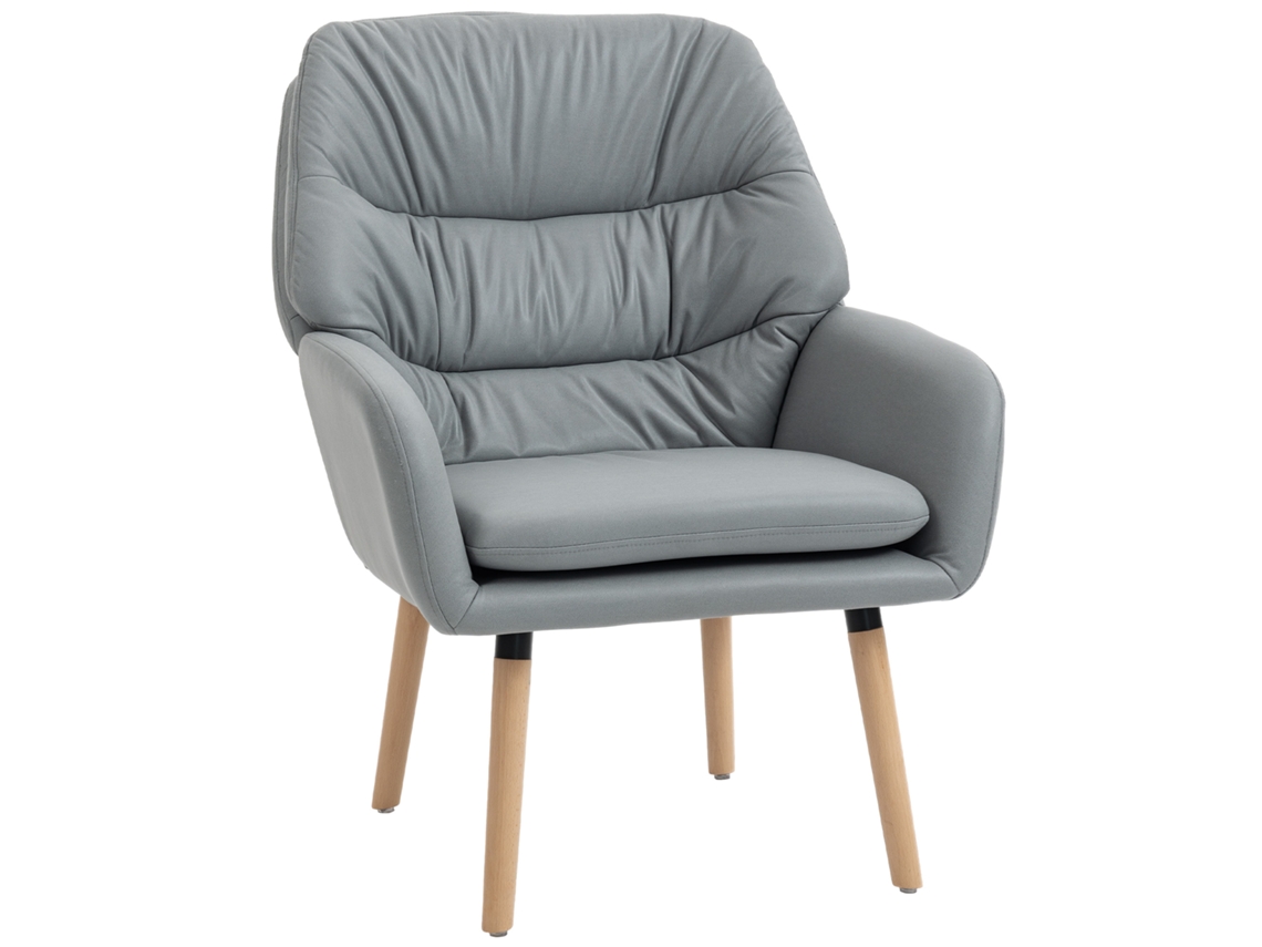 Sillón De Polipiel, Tapizado Doble, Patas De Madera, Para Salón, Color Gris.
