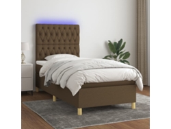 Cama Box Spring Colchón Y Luces Led Tela Marrón Oscuro 80x200cm