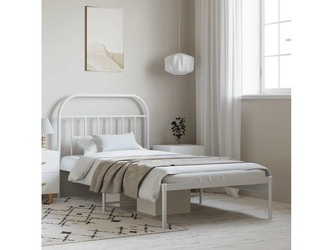 Estructura Cama Sin Colchón Con Cabecero Metal Blanco 100x190cm