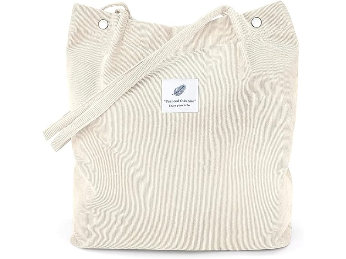 Bolso de pana para mujer, gran capacidad, reutilizable, con bolsillo interior, bolso de hombro adecuado para secadora de ropa.