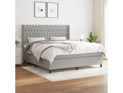 Cama Box Spring Con Colchón Tela Gris Claro 180x200 Cm
