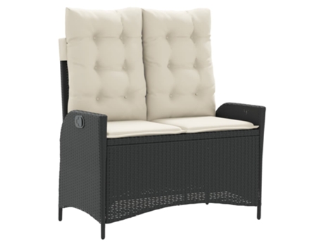 Sillón reclinable de jardín VIDAXL con cojines ratán sintético negro