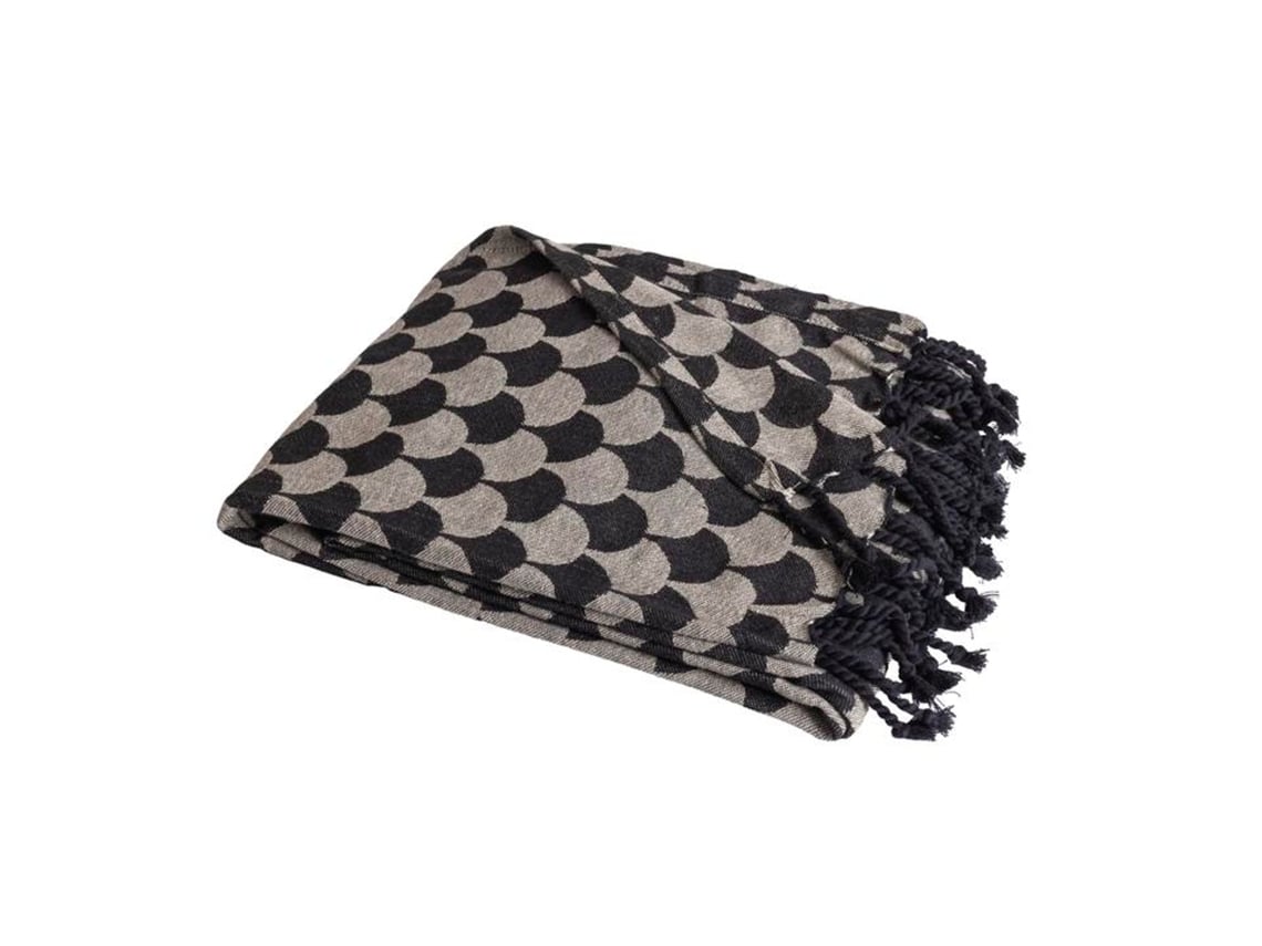 Manta En Algodón Negro Con Flecos Dropall