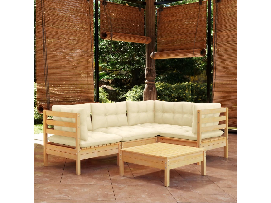 Conjunto de jardín de 5 piezas con cojines de pino crema DKD Home Decor