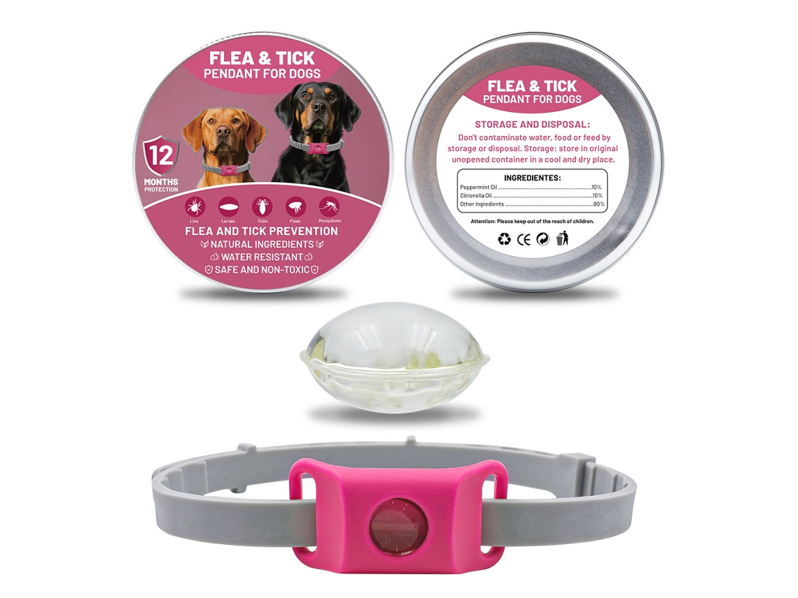 Colar Antipulgas Rosa Para Cães Dj | Proteção De 12 Meses, Componente Natural