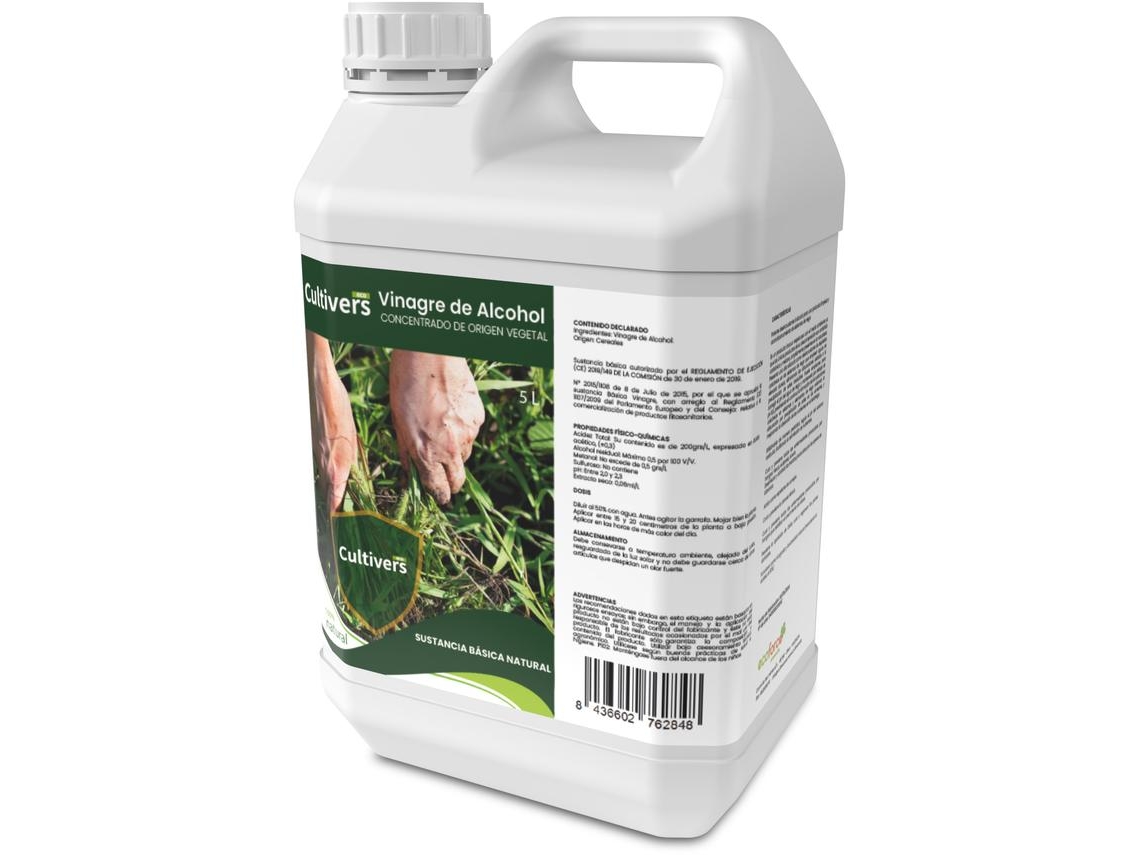 CULTIVERS Vinagre de Alcohol 5 L 100% Natural. Elimina las malas hierbas. Limpiador de Sistemas de Riego y bactericida Natural Regulador de ph