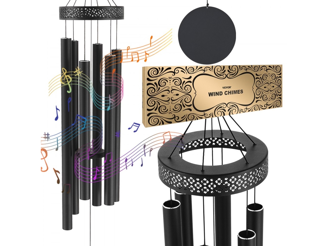 Carillón de viento metálico negro de 6 tubos para decoración de exteriores con sonido melódico Tekmaquinas