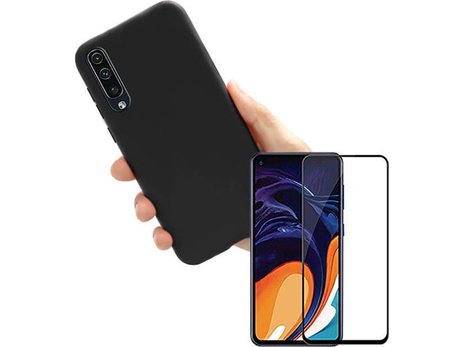 Kit Carcasa y Protector de Cristal 5D Full Cover Samsung Galaxy A70 Silicona Negro