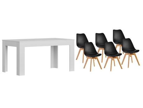 Pack Mesa Extensible de Comedor o Cocina Blanco 6 Sillas Nordic Negro SALDOSYSTOCKS