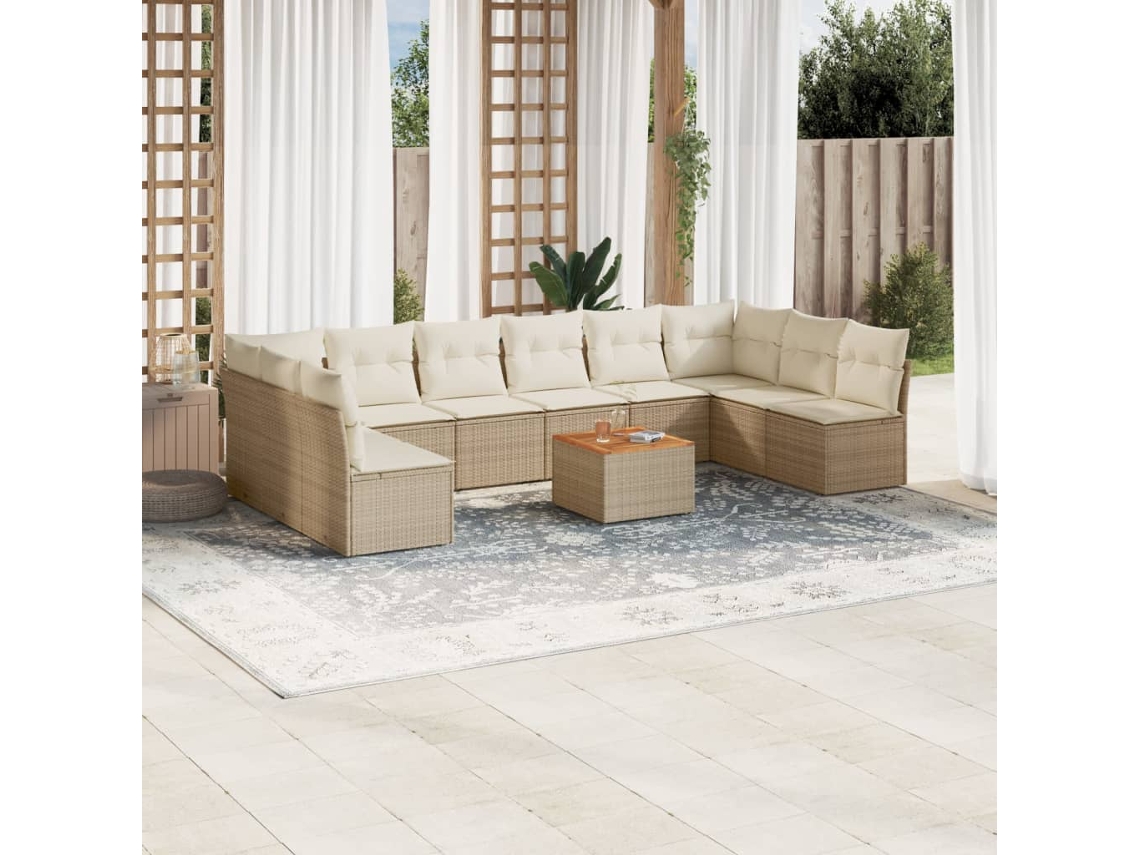 Conjunto de sofá de jardín de 11 piezas con cojines, mimbre sintético beige, DKD Home Decor