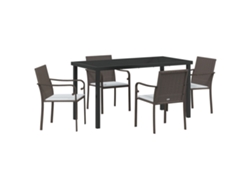 Conjunto de comedor de jardín de 5 piezas vidaxl con ratán sintético y cojines marrones