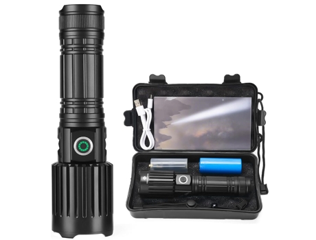 FlashLight linternas tácticas LED IPX5 resistente al agua con zoom 5 modos para acampar al aire libre cazar (negro) BISBISOUS