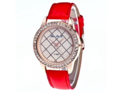 Reloj De Pulsera Zhoulianfa Para Mujer De Piel Sintética Con Diamantes De Imitación, Esfera Redonda, Movimiento De Cuarzo, Color Rojo.