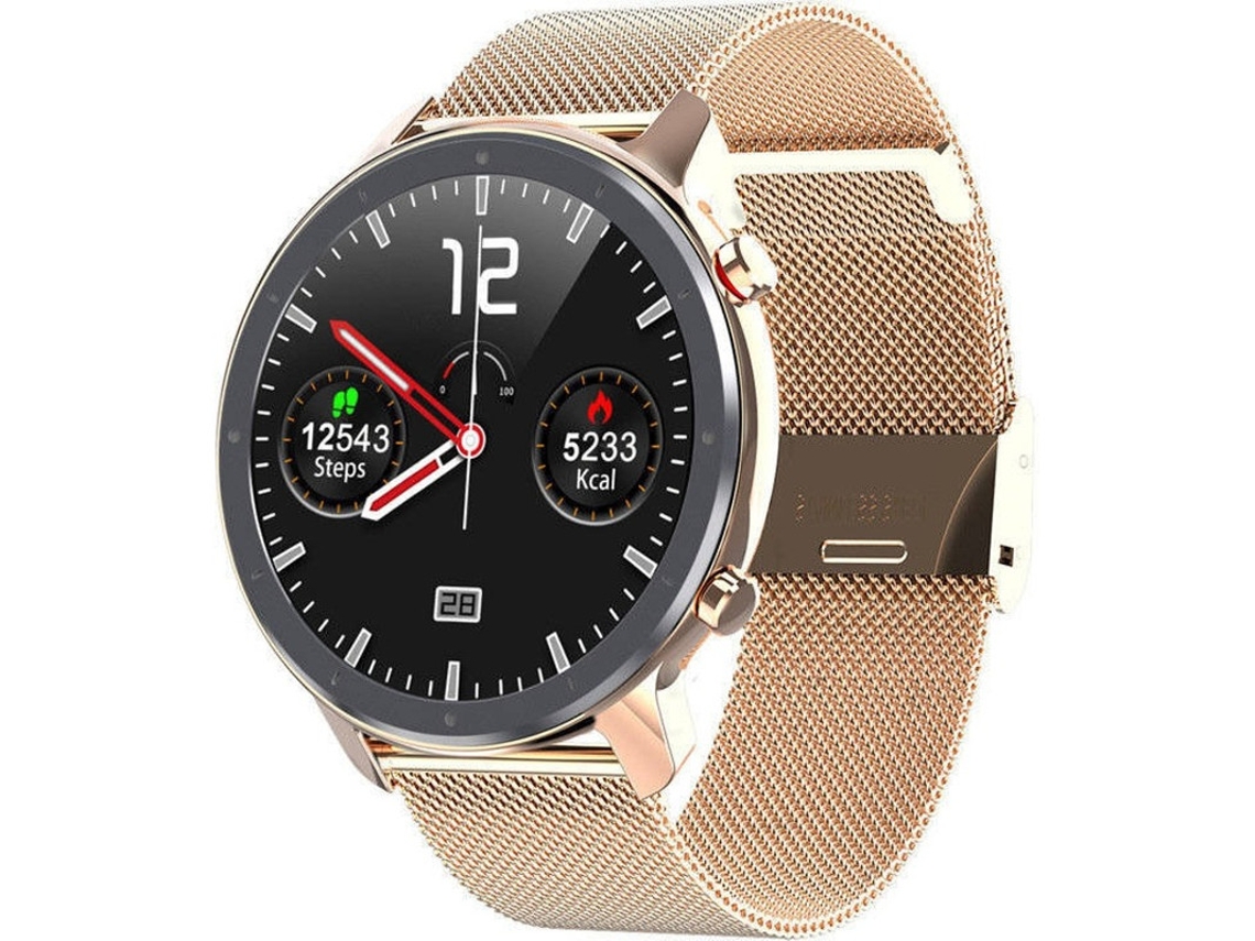 Reloj inteligente Yizhood 1.3 con pantalla personalizada, ECG, frecuencia cardíaca, podómetro, calorías, monitor de actividad física, IP68, iOS y Android (dorado)