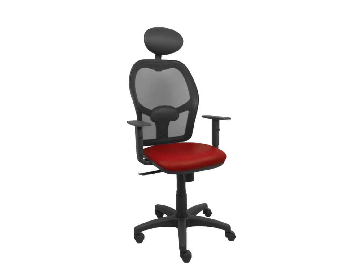 Silla De Oficina Alocén Con Mecanismo Sincro Tapizada Con Similpiel Color Granate Y Malla Color Negro