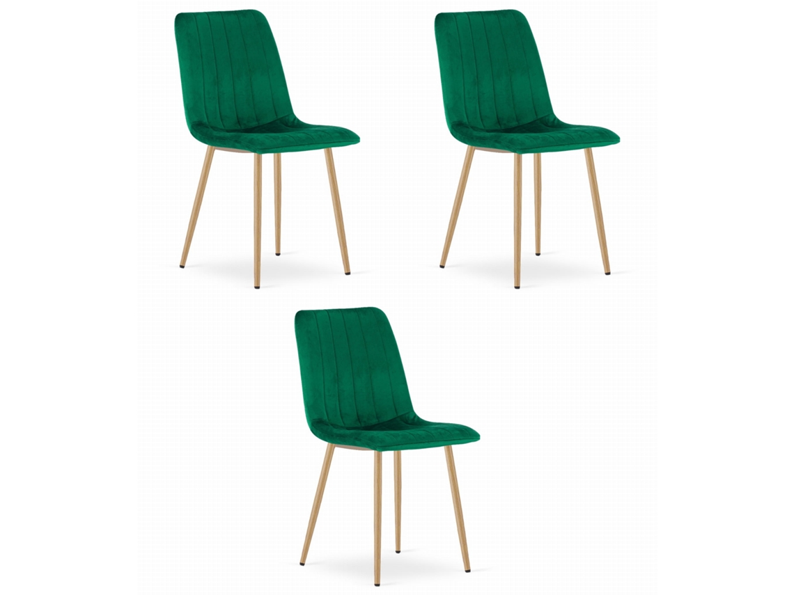 Silla De Comedor Juego De 3 Piezas Jewa Asiento Verde Oscuro, Patas Color Madera, Asiento De Terciopelo, Asiento Ergonómico