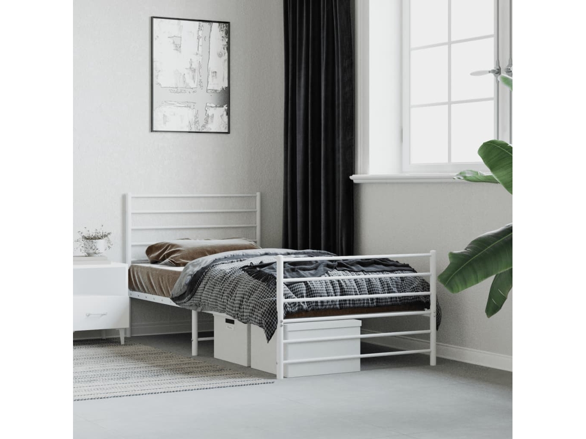 Marco de Cama con Cabecero Pés Metal Blanco (90x190cm)