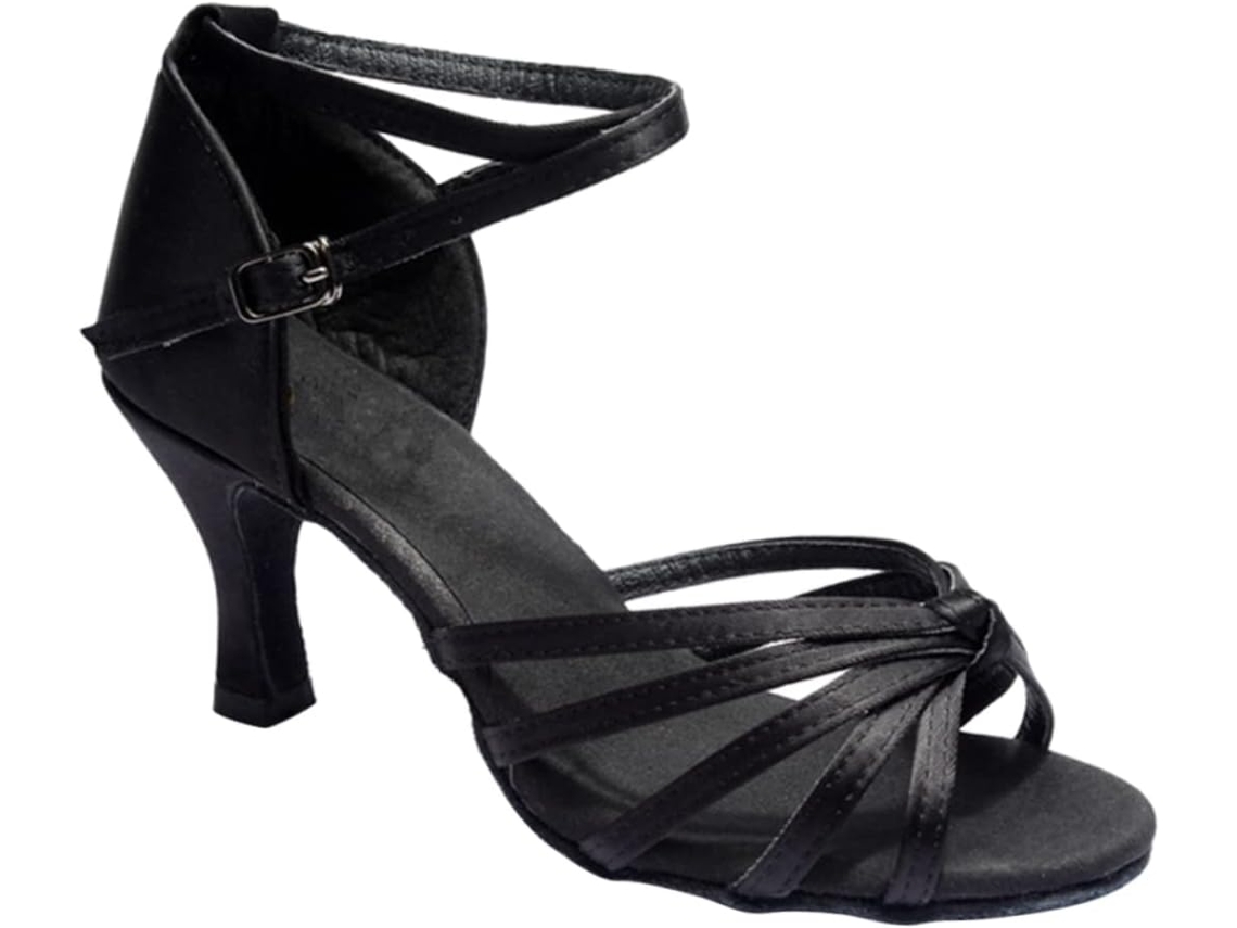 Zapatos de baile latino para mujer, tacón alto, zapatos de satén con punta abierta.