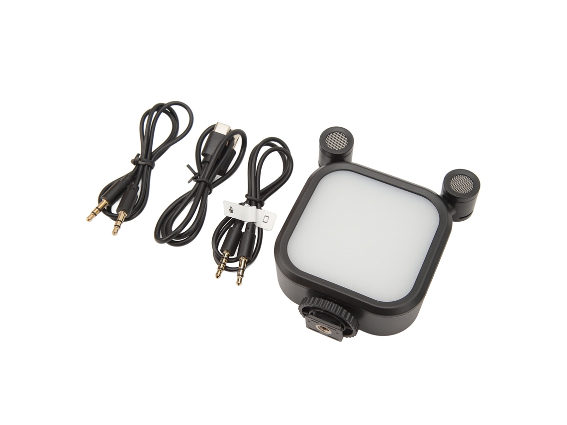 Luz de relleno ajustable para micrófono, micrófono estéreo con luz para videoconferencias.