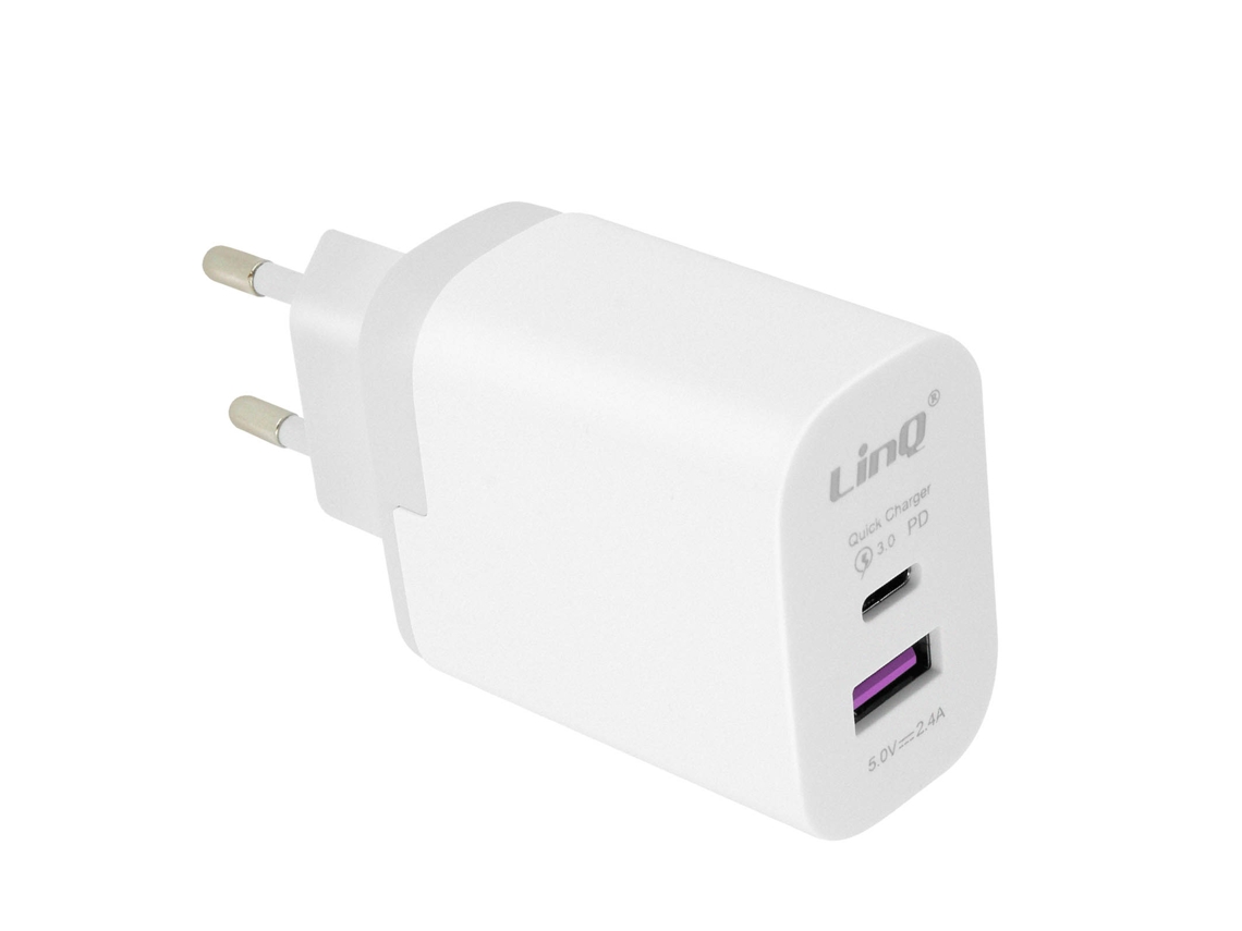 Cargador doble USB + USB-C, Carga rápida 3.0 + Power Delivery, LinQ -  Blanco - Spain