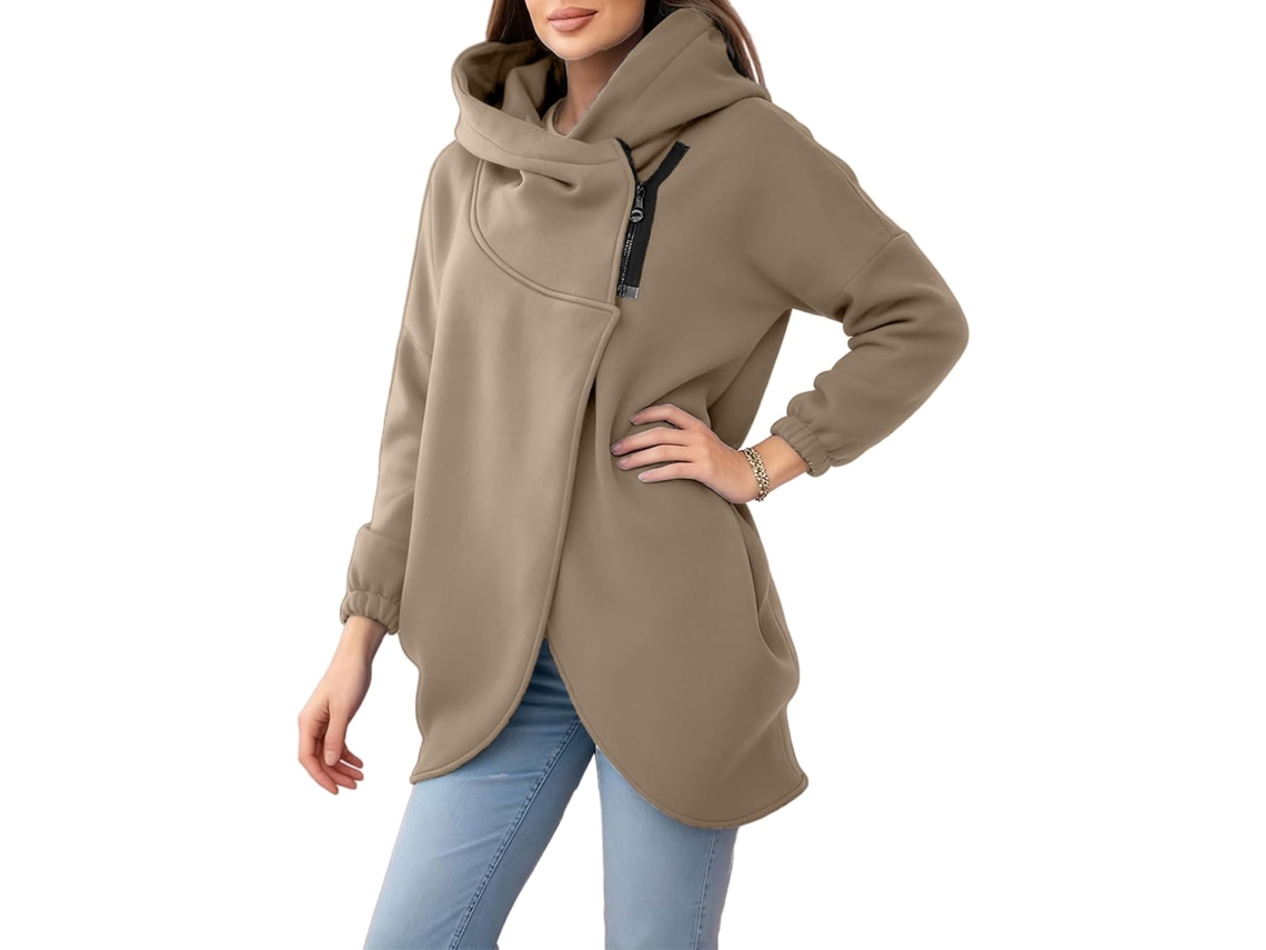 Sudadera Con Capucha Y Cremallera Para Mujer, De Felpa Asimétrica Con Detalles Extragrandes, Abrigo De Invierno.