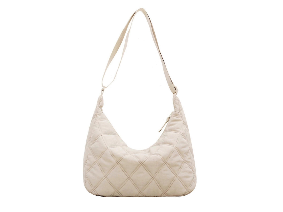 Bolso de mano grande acolchado de lujo con diseño de rombos, bolso bandolera para mujer, beige