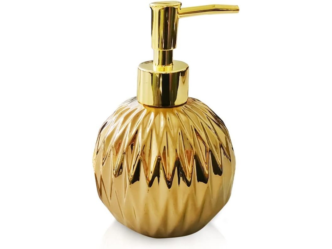 2026-dispensador De Jabón De Cerámica Dorado Con Diseño De Rombo Grabado, Redondo Para Baño, 350ml