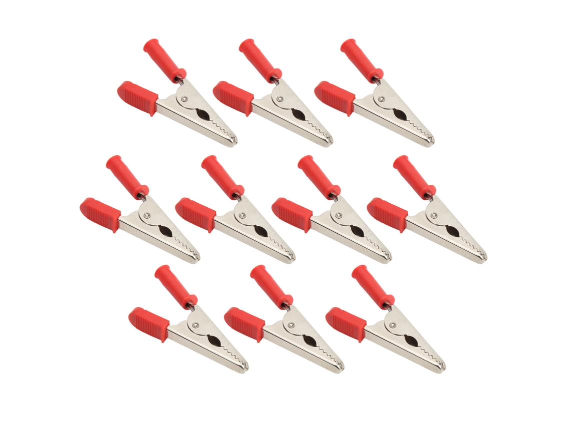 10 Pinzas De Cocodrilo J.60047 De Latón Con Apertura De 20 Mm Para Prueba De Baterías Eléctricas De 30 A Y 3000 V, Color Rojo Pvc.