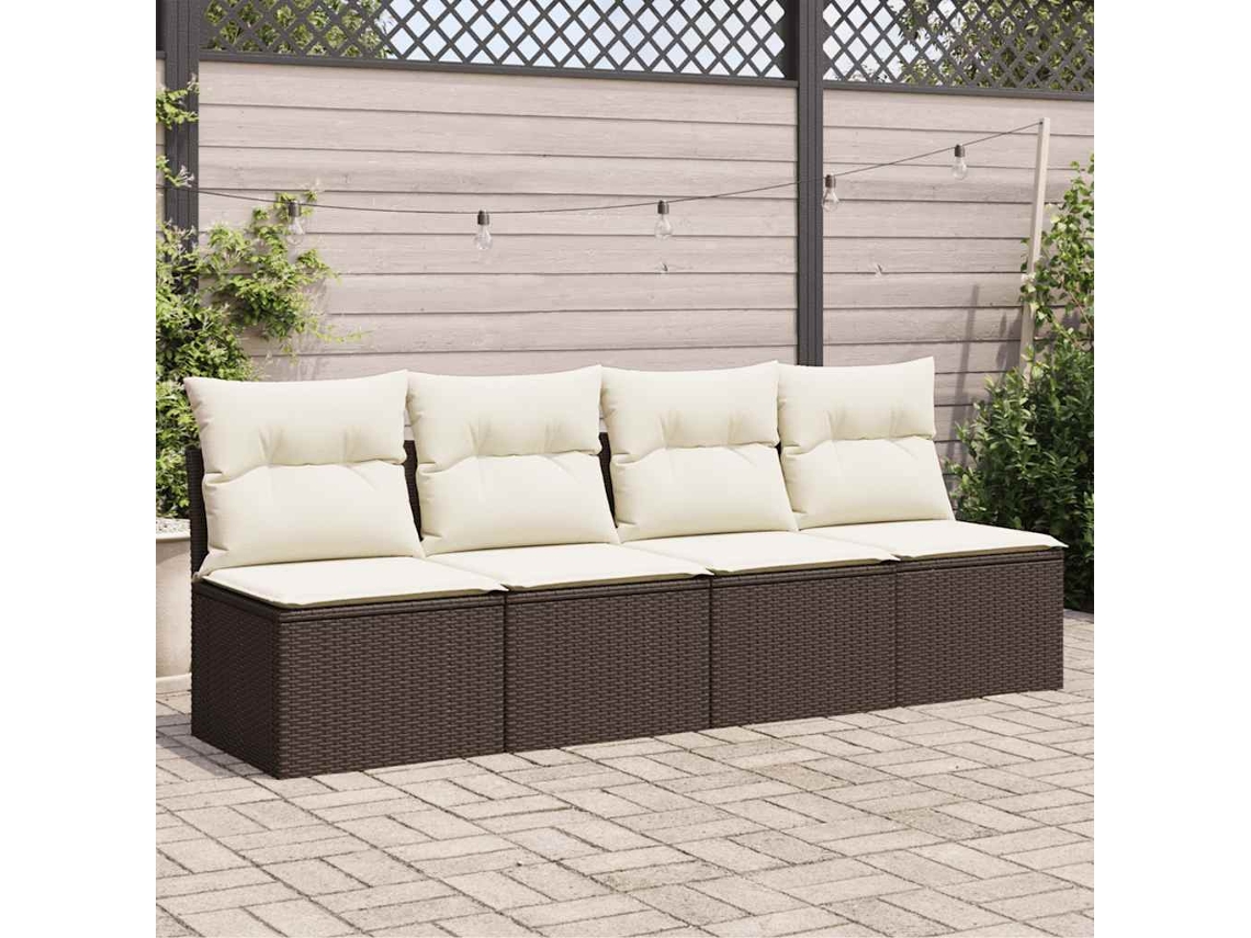 Sofá de jardín con cojines, 4 plazas, mimbre, PE, marrón, Dkd Home Decor
