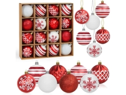 Bolas De Navidad Rojas Y Blancas, 16 Unidades De 6 Cm, Decoración De Plástico Para Árbol De Navidad Con Cuerda.