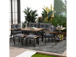 Set Comedor Exterior 6-7 Plazas Mesa Con Sillas Y Carrito Extraíble, Cojines Lavables - Negro/gris