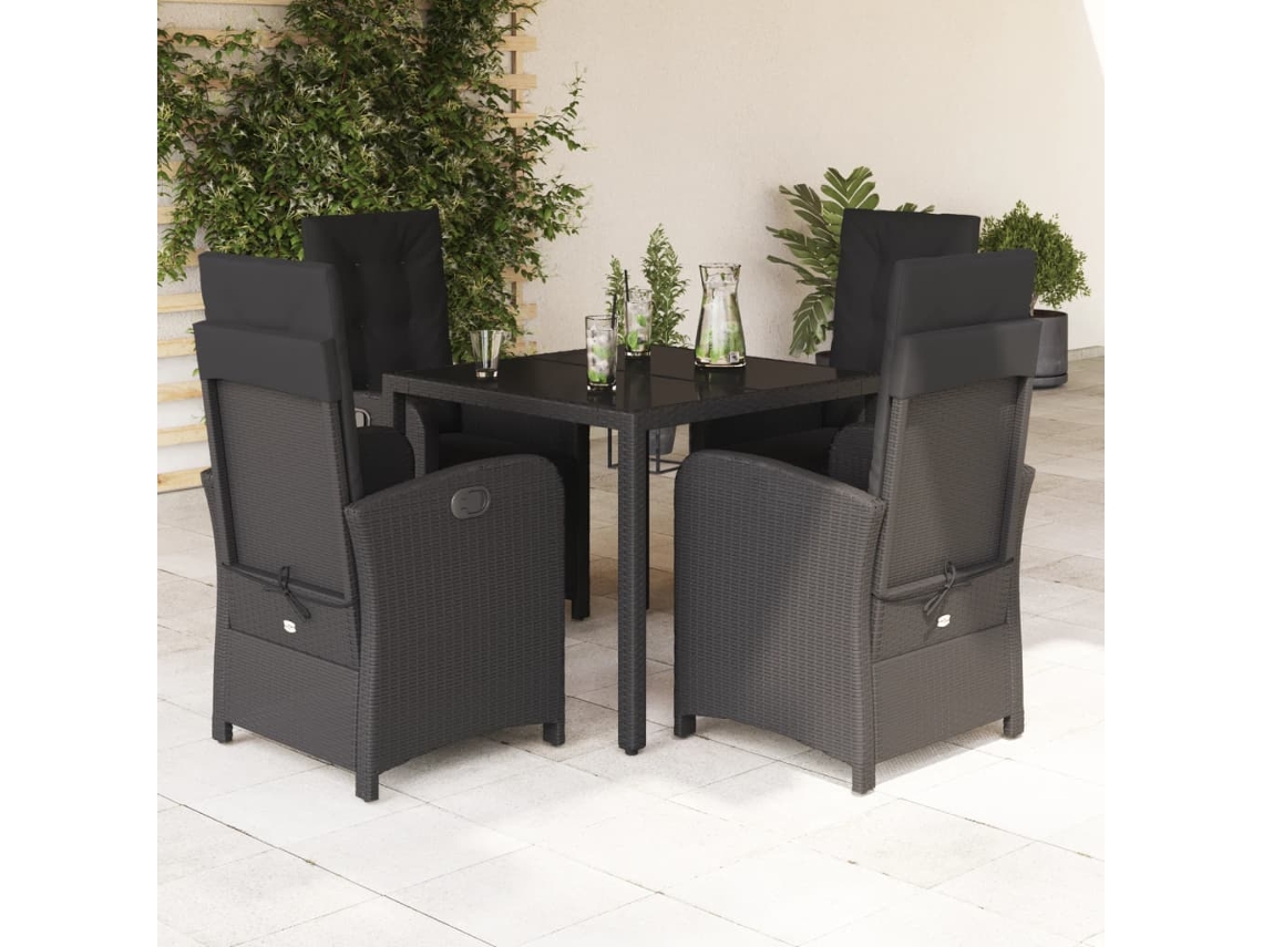 Juego de comedor de jardín de 5 piezas con cojines de mimbre negros de DKD Home Decor