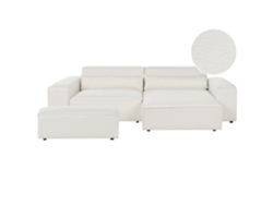 Sofá esquinero con reposapiés BELIANI Hellnar de Bouclé Blanco 262x176x70