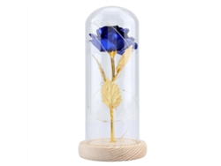 Rosa preservada con LED y cubierta de cristal, base de madera para regalo de boda (azul) KOFIHETY