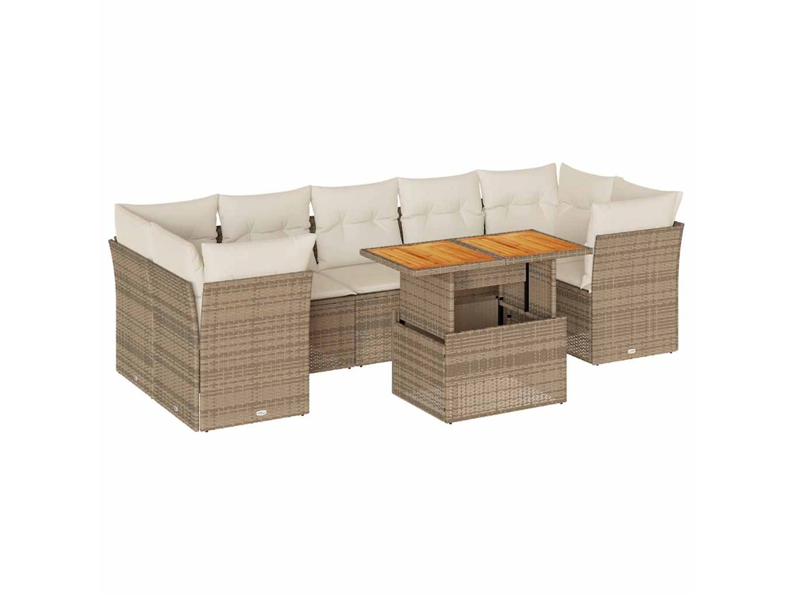Maison Exclusive - Conjunto de sofá de jardín de 8 piezas con cojines de mimbre, color beige
