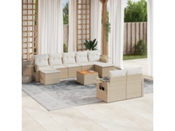 Conjunto de sofá de jardín de 10 piezas con cojines, mimbre sintético beige, Dkd Home Decor
