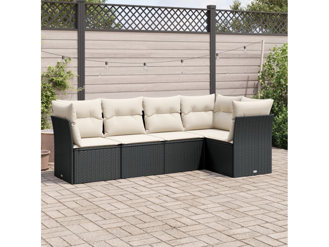 Conjunto de sofá de jardín de 5 piezas con cojines de mimbre sintético negro, Dkd Home Decor