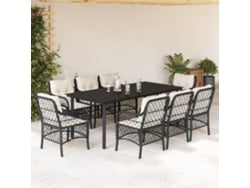 Juego de comedor de jardín de 9 piezas con cojines de mimbre negros de DKD Home Decor