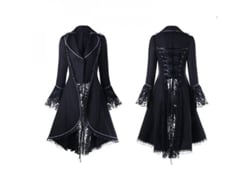 Vestido Rebe de estilo gótico punk para mujer con encaje, tallas S-5XL, poliéster, negro.