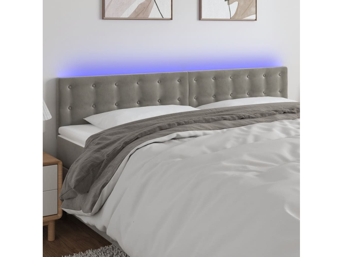 Cabecero Con Led De Terciopelo Gris Claro 200x5x78/88 Cm