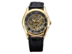Reloj Hombre De Negocios Con Dial De Patrón Hueco Correa Pu Oro Oro