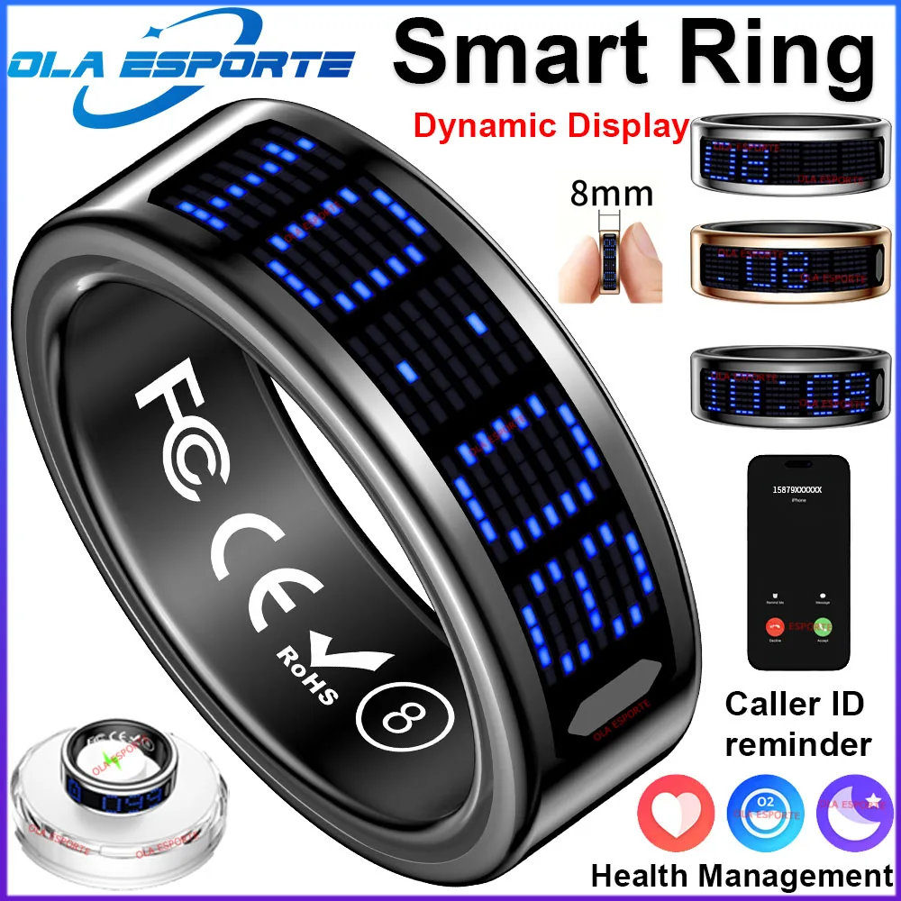 (preto, Estojo De Carregamento, Tamanho 14) Anel Inteligente, Visor Led, Monitoramento De Saúde, À Prova D'água.