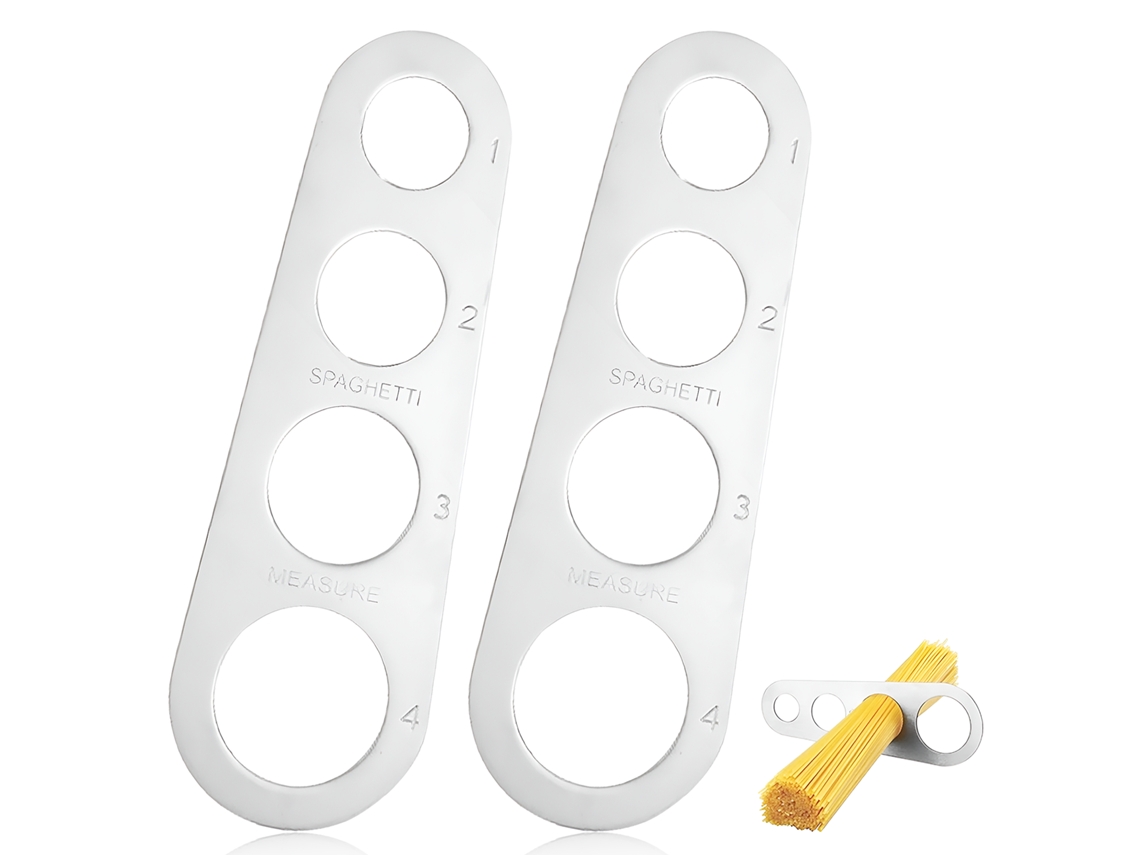 Medidor de espaguetis de acero inoxidable con 4 agujeros, regla para espaguetis, medidor de pasta y herramienta para controlar las porciones.