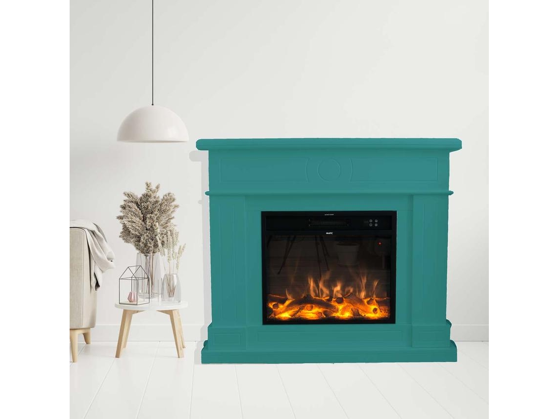 Fuego Roberta Turquesa 1500w Chimenea De Pared Con Mando a Distancia Marco y Quemador Turquesa