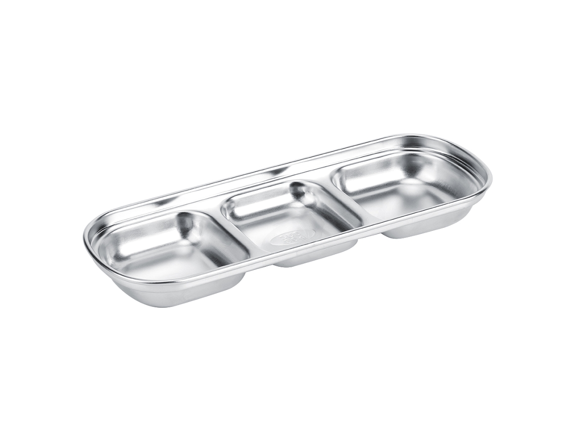 Plato de Acero Inoxidable - con 3 Divisores - para Salsas y Snacks - Plata KOFIHETY