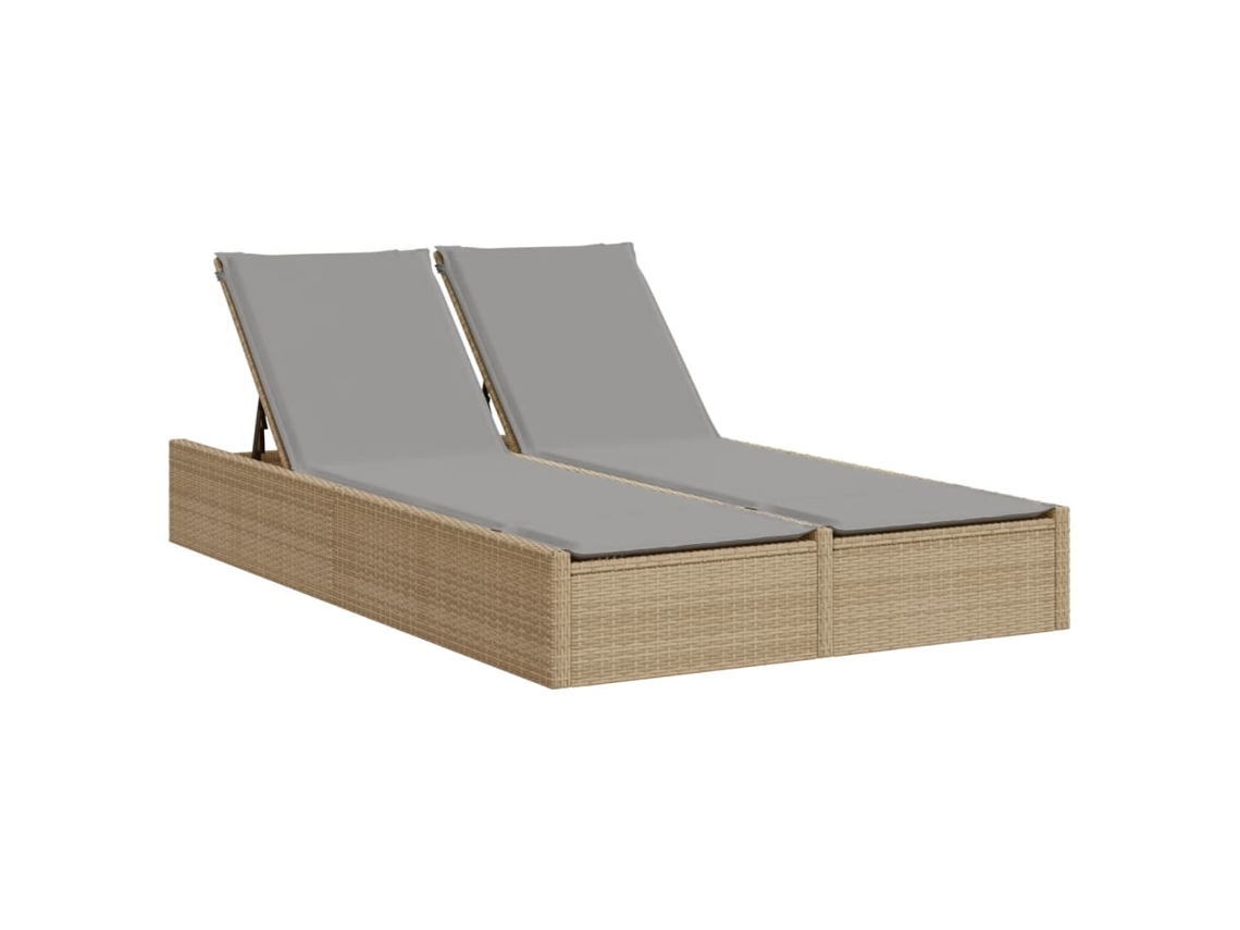 Chaise longue doble con cojines de mimbre, beige, EXCLUSIVA DE LA CASA