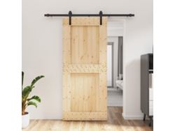 Puerta Corredera Con Herrajes Madera Maciza De Pino 90x210 Cm