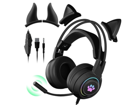 Lindos Auriculares para Juegos con Micrófono para Computadora Portátil/Pc/Ps4/Ps5 con Orejas de Gato y Luces Rgb para Niños/Niñas/Adultos BISBISOUS...